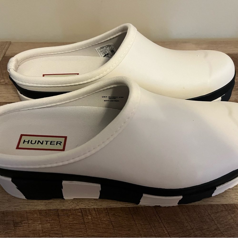 Hunter White and Black Winter Clogs